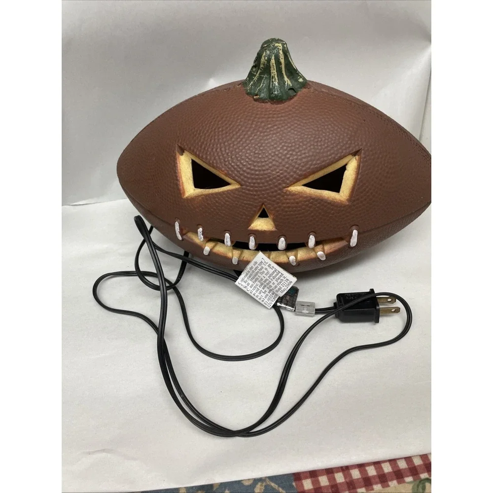 Gemmy Halloween Football Shaped Pumpkin Jack-O-Lantern Foam Blow Mold Light Lamp
